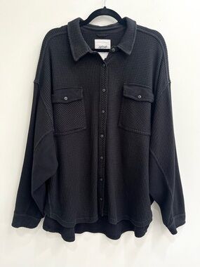 Aerie Lumberjane Waffle Shirt Women’s XXL Black Oversized Long Sleeve Button Up
